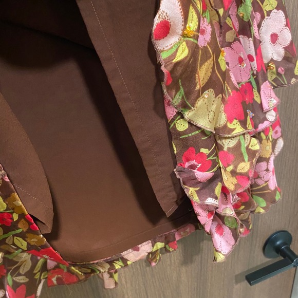 CONTEXT 100% Silk Floral Skirt Size 2 Ruffle Beaded Romantic Flowy Y2K Feminine - Picture 8 of 17